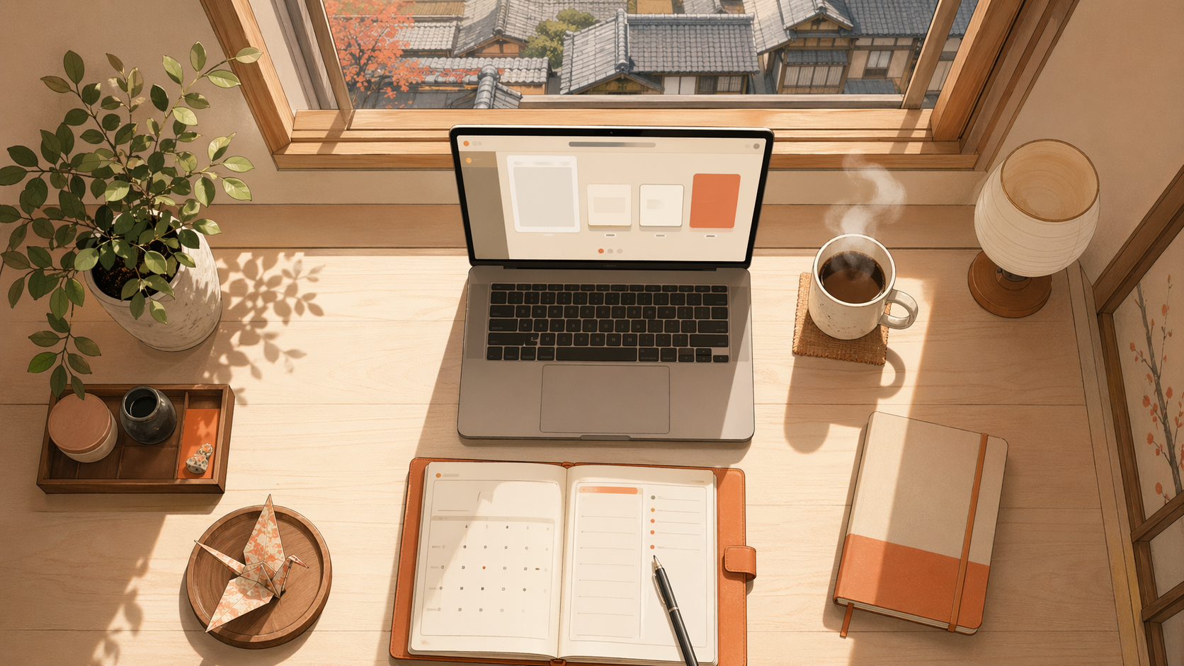 京都土曜午後の作業机